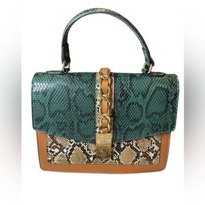 Aldo Green and Gold Snake Print Designed Purse with Straps